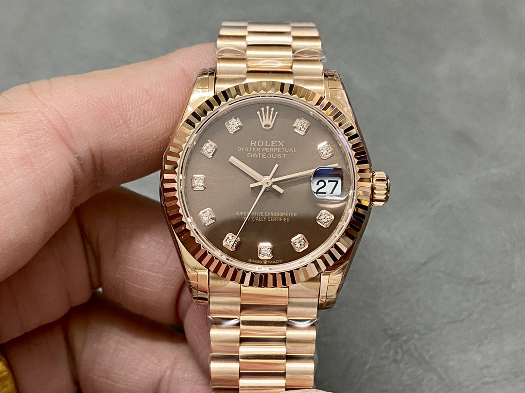 Rolex Datejust 31mm Chocolate Dial Diamond Markers m278275 0010 Women's Watch